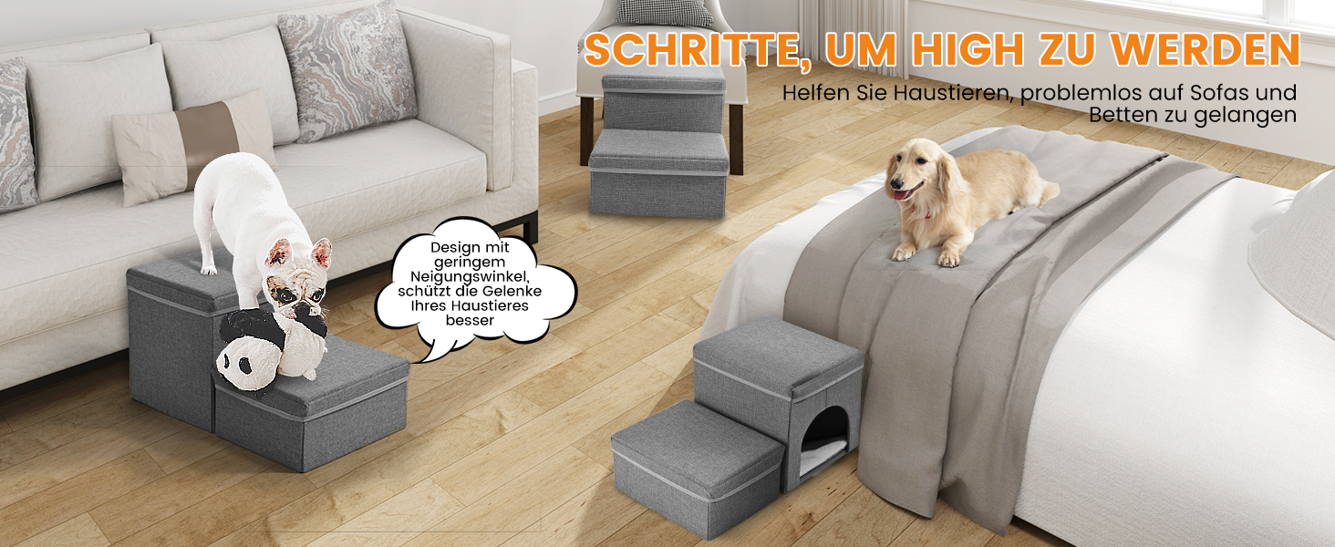 Сходинка для собак Sunowl 2 сходинки, складана, широка, з місцем для зберігання, для маленьких собак та котів, м'яка, неслизька поверхня
