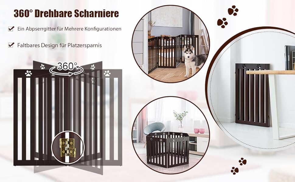 Захисний бар'єр для собак Costway 89 см, дерев'яне огорожа, дитяче ворота, розкладне, для захисту сходів, гнучкий бар'єр (3 панелі, білий)