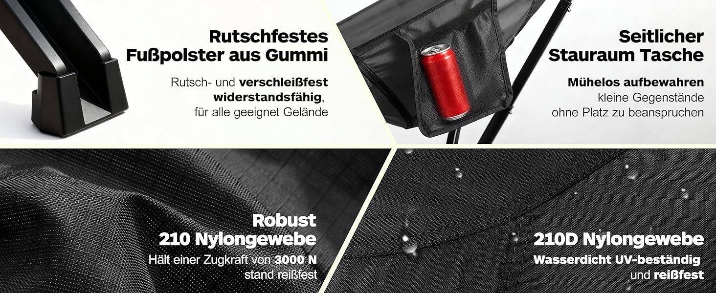 Крісло кемпінгове складне посилене 600lbs (до 272 кг) для пікніка, риболовлі, саду, чорне