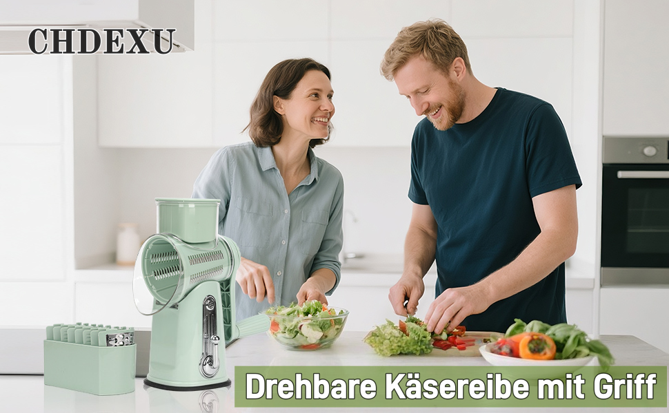 Ручна тертка для сиру та овочів з 5 зміненими лезами з нержавіючої сталі, кругла тертка з ручною рукояткою, харчовий подрібнювач для кухні, зелена коробка для зберігання