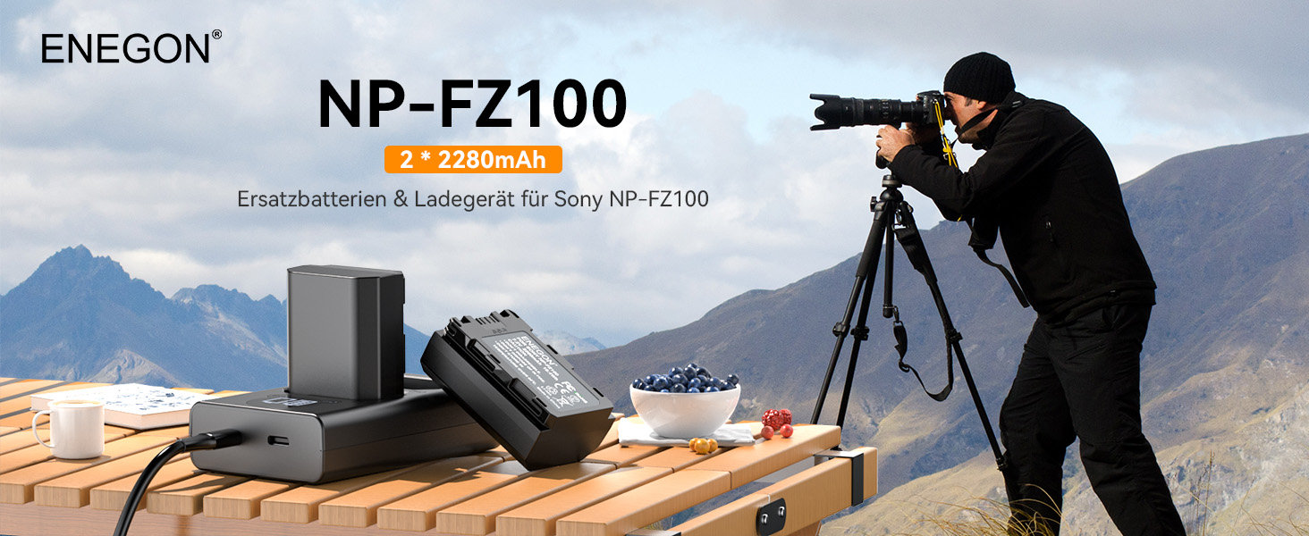 Запасний акумулятор ENEGON (2 шт) та смарт-зарядний пристрій Dual USB для камер Sony NP-FZ100 (Alpha 9, A9R, A7RIII, A7 III, A7R4, A7RIV)