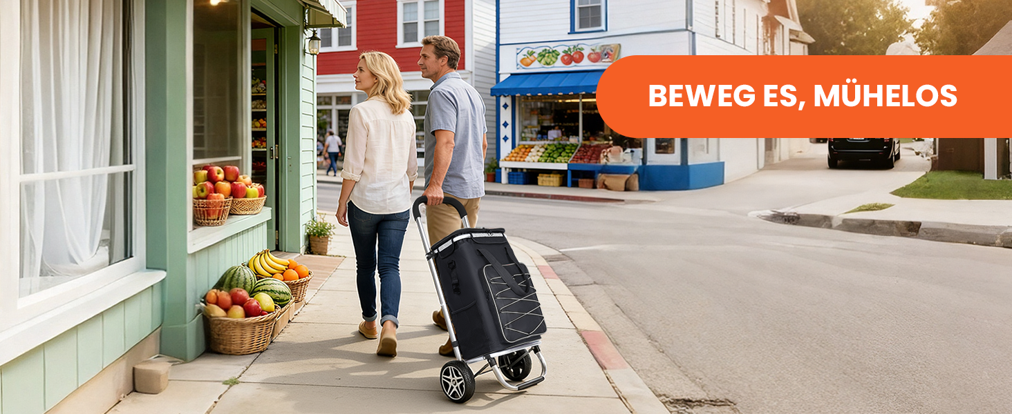 YEAUPE PRO Кухоль-тележка 3в1 з термоізольованим відділенням, 50л, знімний мішок, вантажопідйомність до 25кг, бічні кишені та відкривачка для пляшок (Чорний), не складається