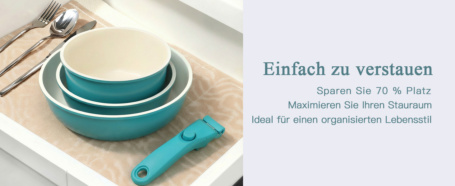 Набір посуду GiPP 11 предметів: сковорідки та каструлі з антипригарним покриттям, знімні ручки, сталевий, блакитний градієнт, для всіх типів плит, сумісний з духовкою