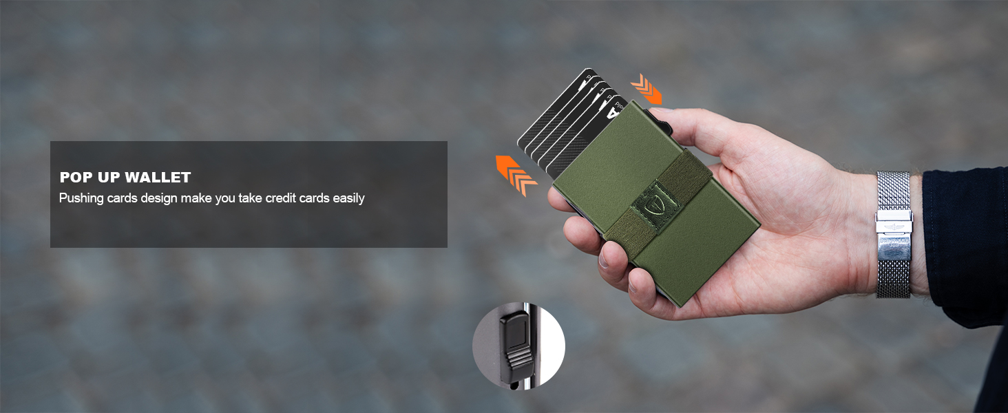 Чоловічий гаманець TOYFID з відділом для AirTag, 12 слотів для карток, відділенням для грошей, RFID захистом, кнопкою виштовхування, алюміній, зелений