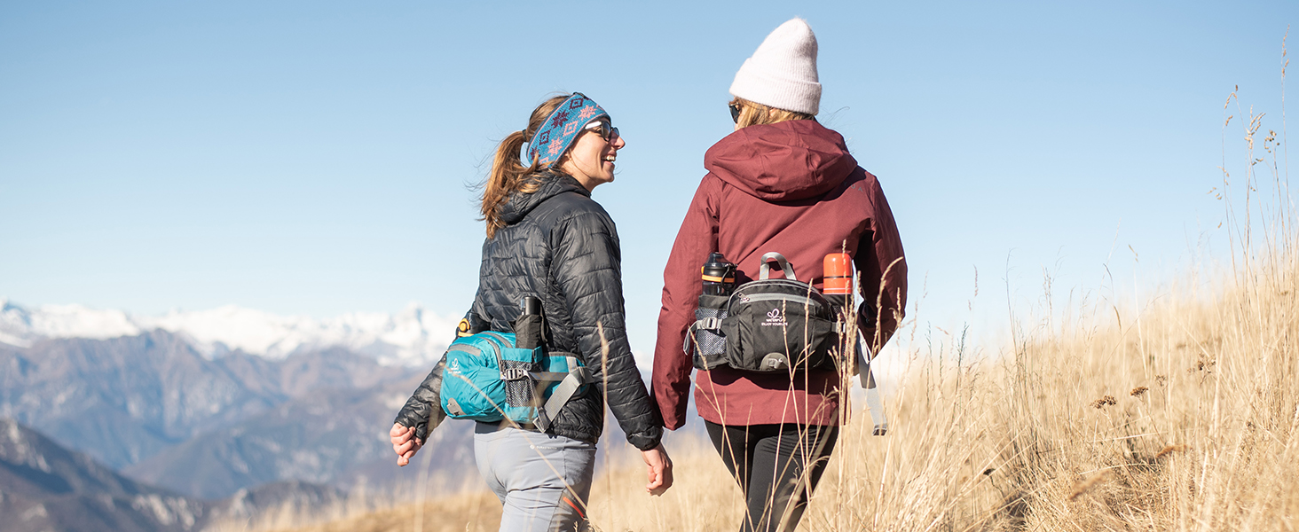 Водонепроникна поясна сумка Waterfly з тримачем для пляшки, регульованим ременем, кишенею для телефону, для туризму, подорожей, кемпінгу, чорна