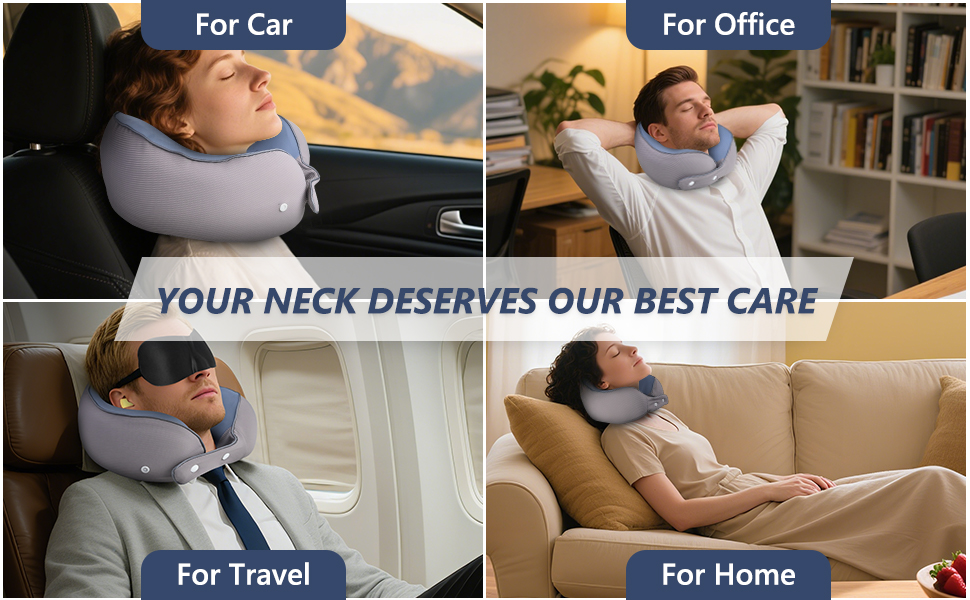 Подушка для шиї у літак, доросла, регульована, з піною з пам'яті, ергономічний дизайн, з чохлом, маскою для очей та навушниками