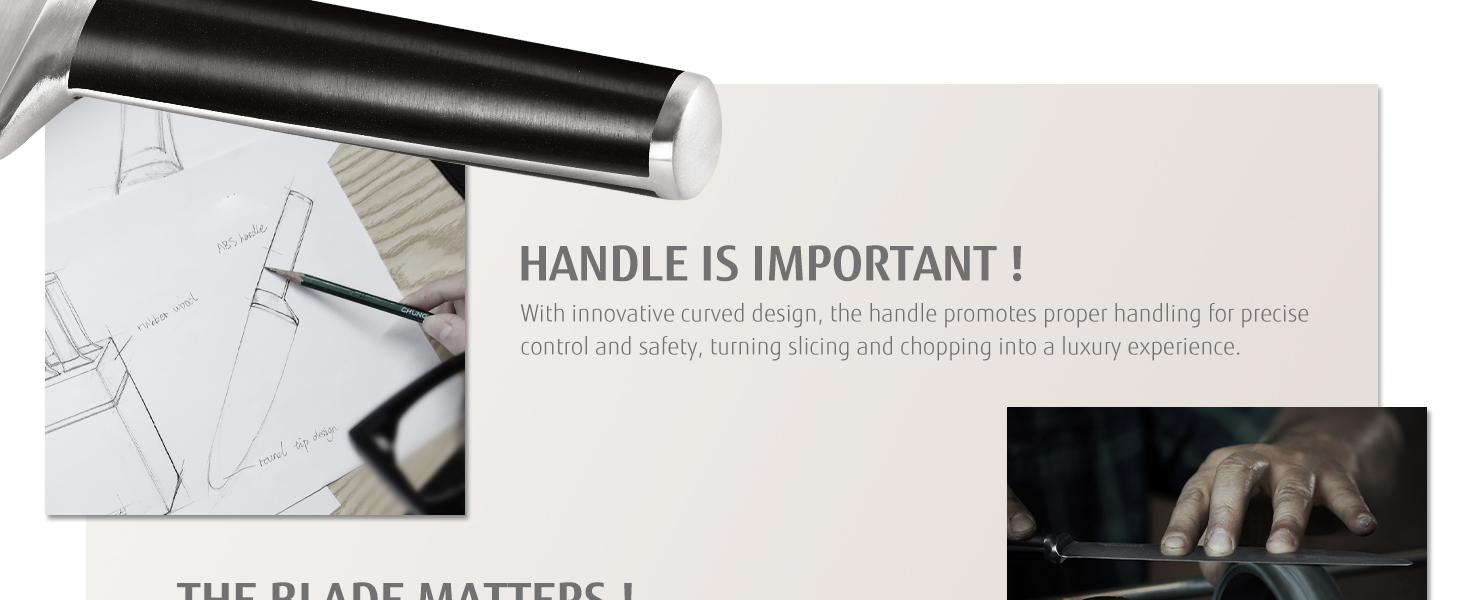 Набір ножів Hecef з підставкою 7 предметів, чорний – кухонні ножі з кованого нержавіючого сталевого леза, повний ергономічний руків'я з подвійним болстером, ергономічний дизайн, нагорода Red Dot Design Award, економія місця, ідеальний подарунок для кухні