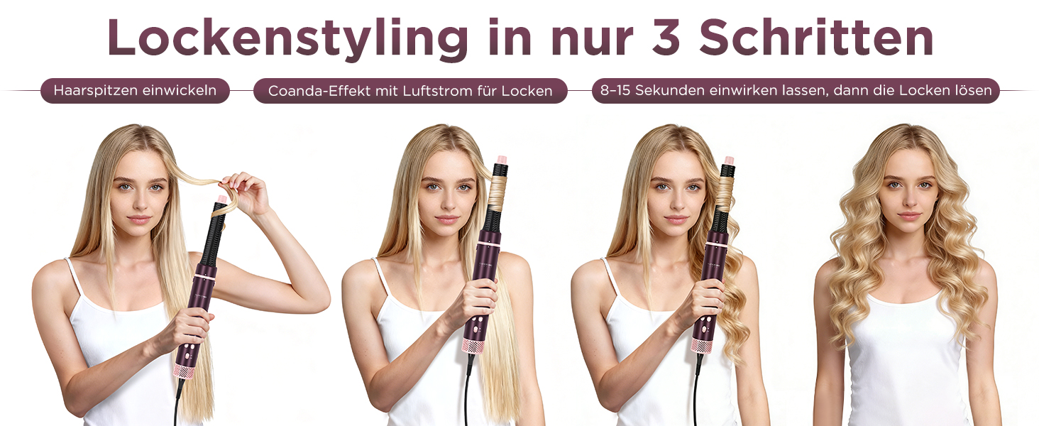 PARWIN PRO BEAUTY MaxAIR 2.0 Multi-Styler Set: 7-в-1 Фен, Плойка, Випрямляч, Щітка для об'єму, 110000 об/хв, Автоматична намотка, Подвійна напруга, Jasper Plum