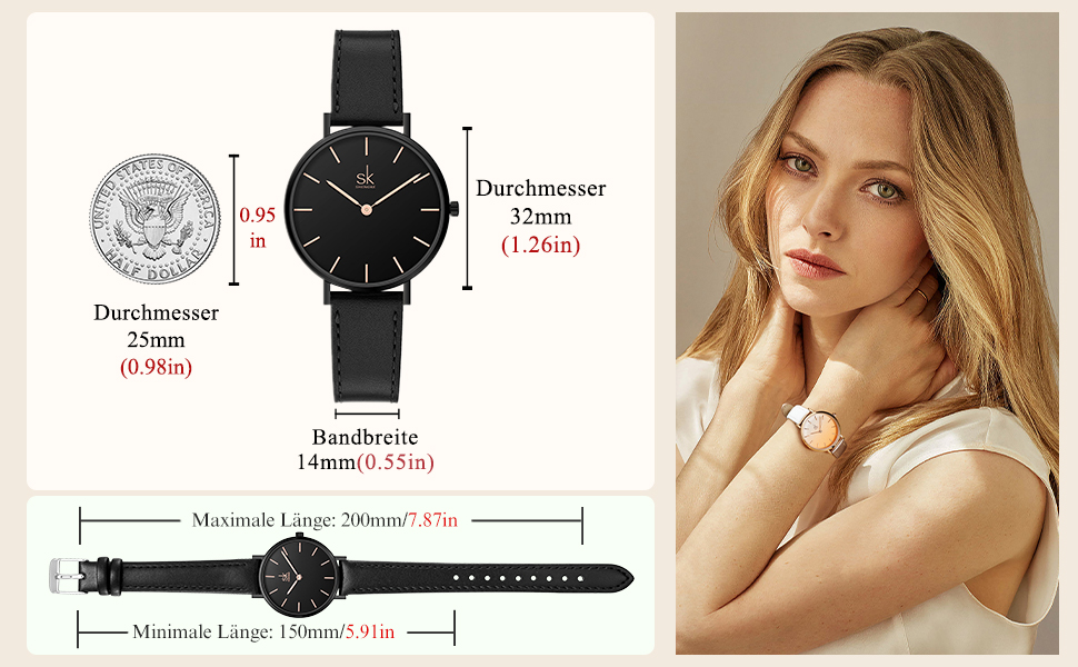 SK Ультратонкі мініатюрні жіночі годинники з двома стрілками. Елегантні годинники для жінок з шкіряним ремінцем (срібляста сітка)