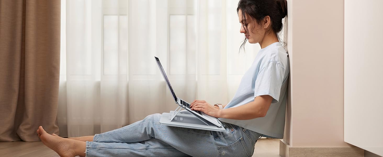 Зручний лапдеск для ноутбука AboveTEK – ергономічний підставка з антиковзким покриттям, захистом від нагріву, вбудованим ковриком для миші, портативна для ліжка, дивана, подорожей (сірий)