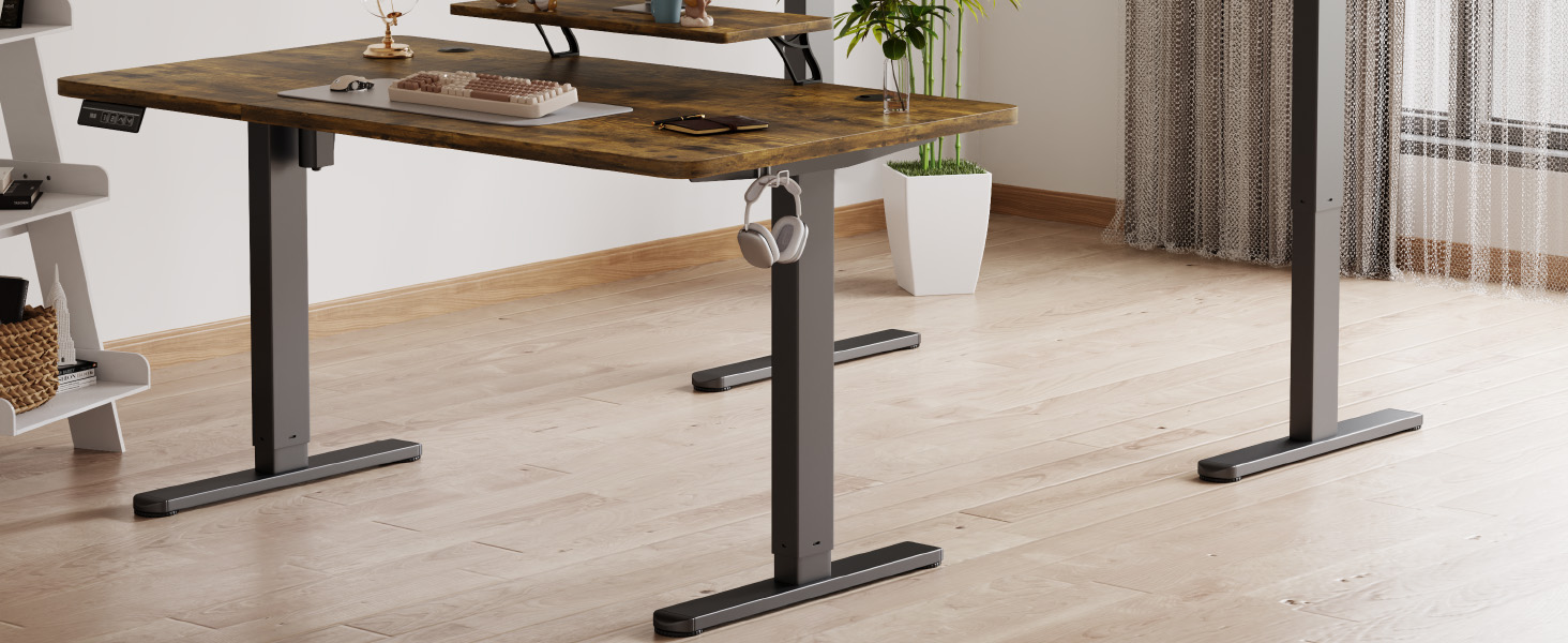 Adjustable Height Standing Desk with Monitor Stand - Electric Ergonomic Desk, 120x60cm & 180x80cm White/Vintage Brown
