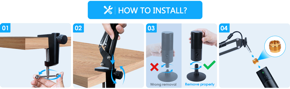 Тримач для мікрофона SUNMON для Razer Seiren X - регульований кріплення з адаптером 3/8' - 5/8'