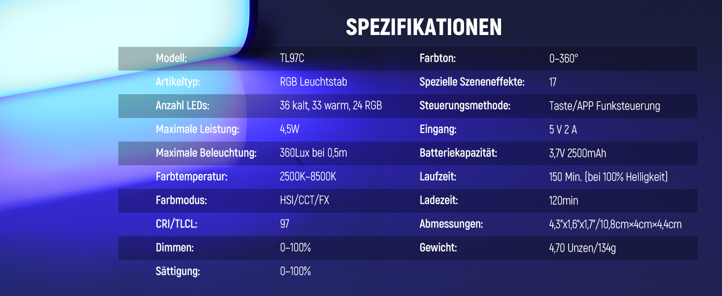 NEEWER LED відеосвітло з магнітним тримачем та штативом, RGB, 2500-8500K, 2500mAh, TL96RGB/TL97C (2 шт.)