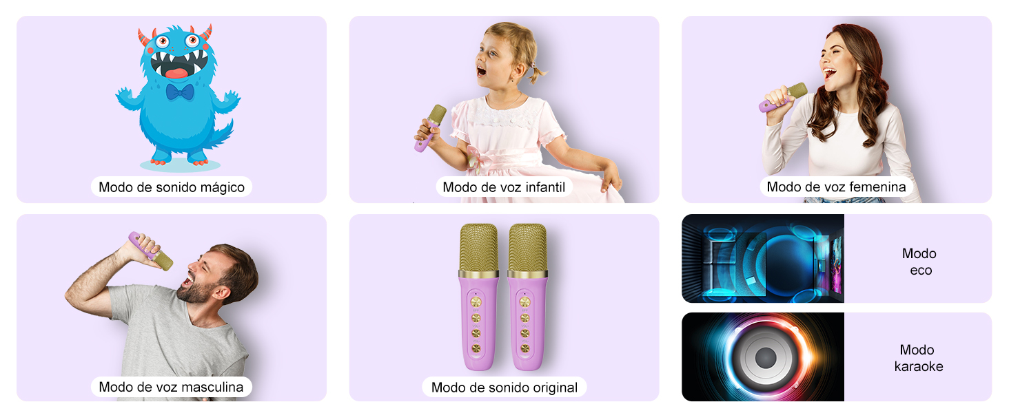 Караоке машина з 2 мікрофонами, портативна Bluetooth колонка для дітей та дорослих, 7 голосових ефектів, ідеальна для вечірок та днів народження (фіолетовий)