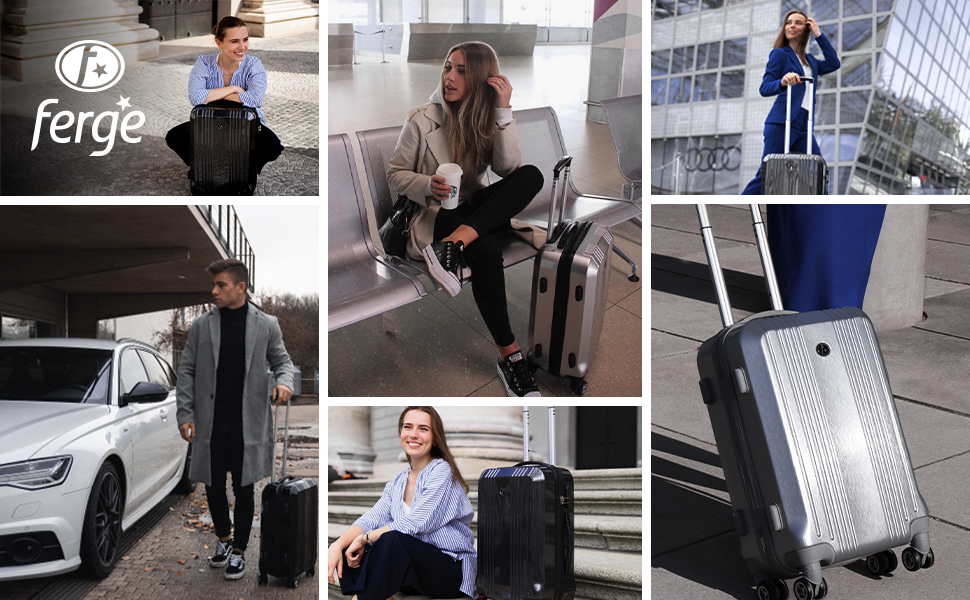 Набір валіз FERGÉ 3 шт. з жорстким корпусом QUÉBEC (Handgepäck, L, XL) - валіза-тролей, 4 колеса, 100% ABS (Неонові рожеві)