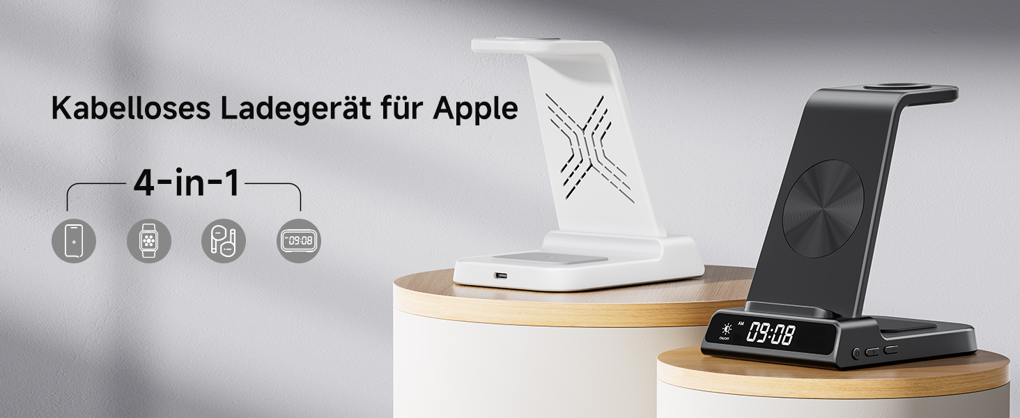 Бездротова зарядна станція 3-в-1 для Apple iPhone 16/15/14/13/12 Pro/Plus, Apple Watch Ultra 2/9/8/7/6/5, AirPods Pro/4/3/2 – Чорна