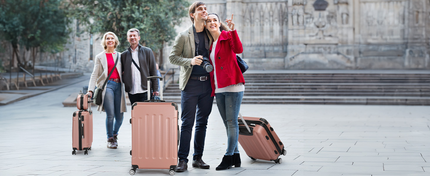 Набір валіз LEADZM 3 шт. з захистом кутів, ABS, телескопічний ручка, ручна поклажа, контрастне забарвлення (кремово-білий)