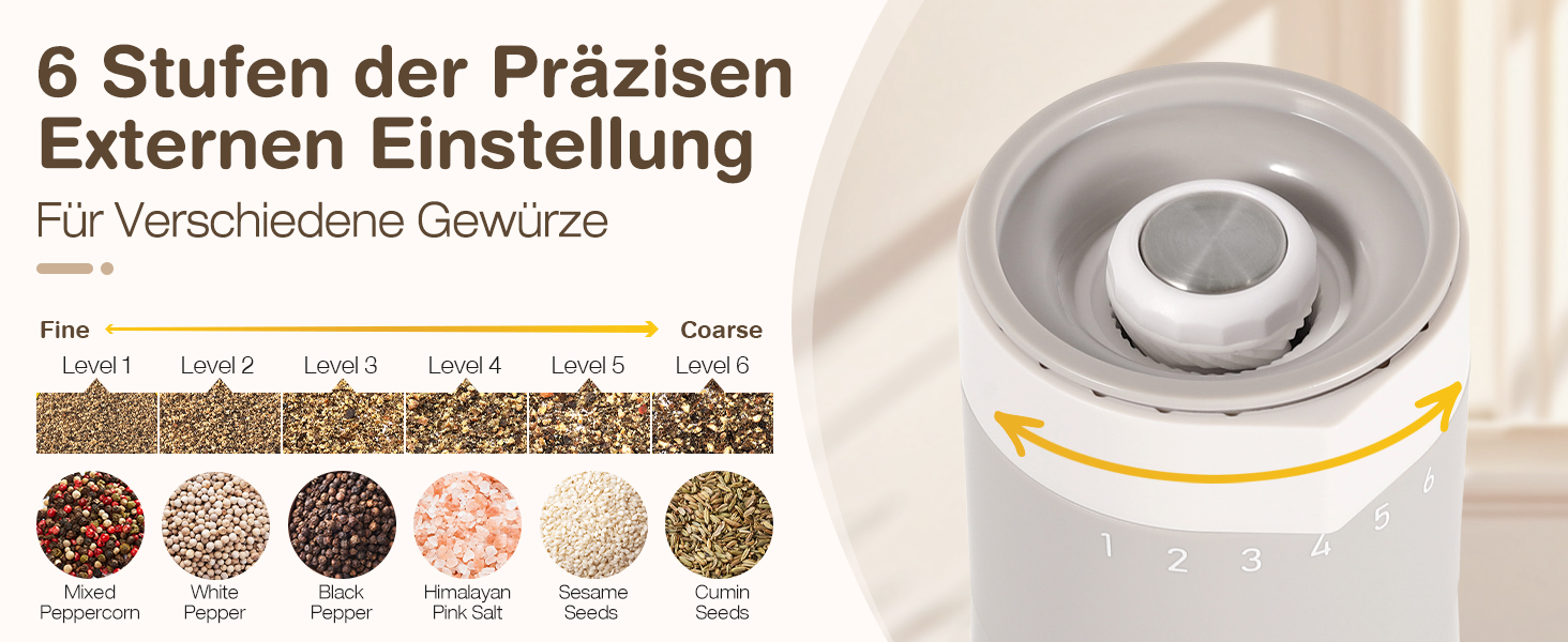 Набір з 2 мельниць для солі та перцю Vucchini з керамічним механізмом, регулювання помелу, сірий та білий колір
