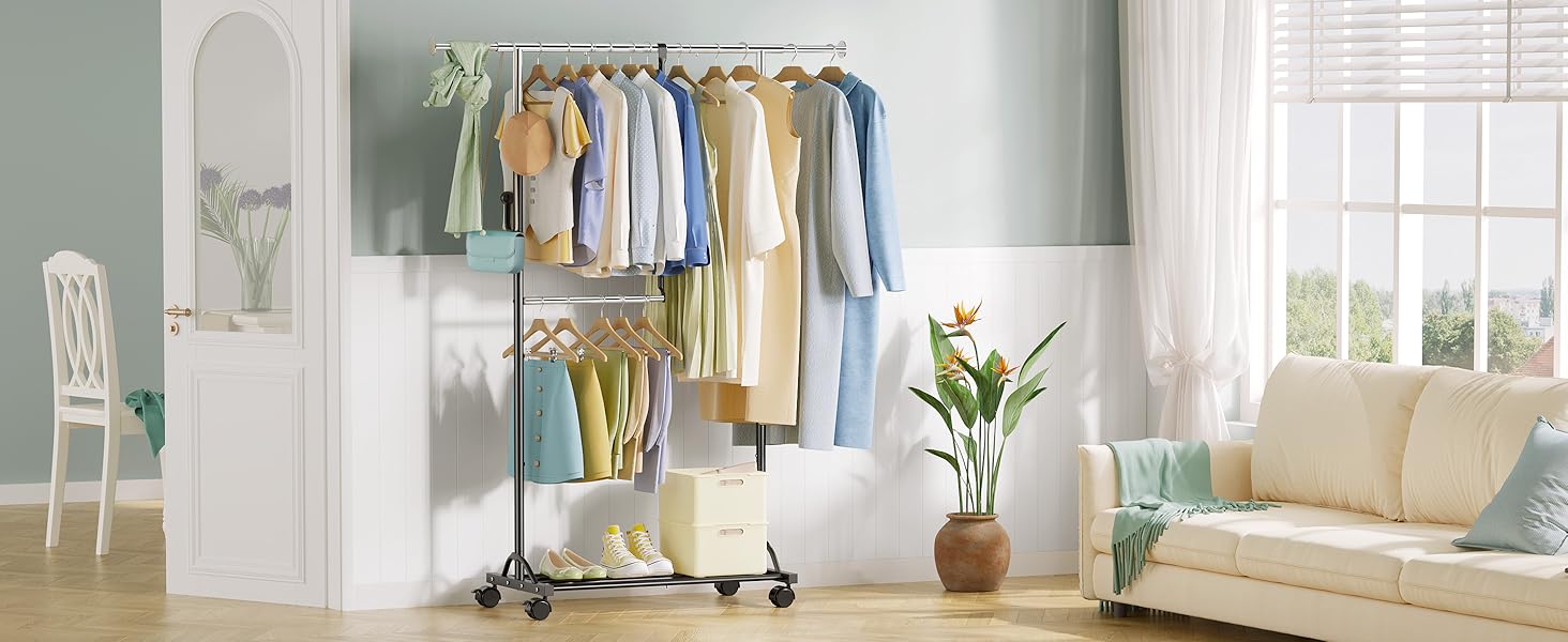 Кледірстанцер FAVOOOSTY на колесах, мобільний, металевий, регульований, чорно-білий, 89.50×39.00×161.20 см