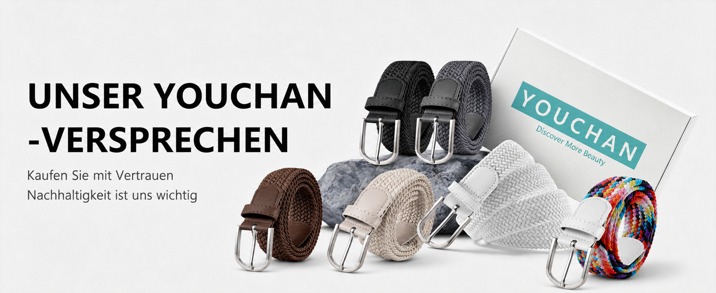 Набір еластичних плетених ременів YOUCHAN для жінок та чоловіків, розтяжний тканинний пояс unisex (чорний + сірий), ширина 3.3 см, довжина 110 см, 2 шт.