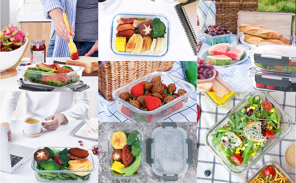 Набір контейнерів для зберігання продуктів MCIRCO 8 шт. 860 мл, скляні, з кришкою, для холодильника, морозильника, посудомийної машини, сірий