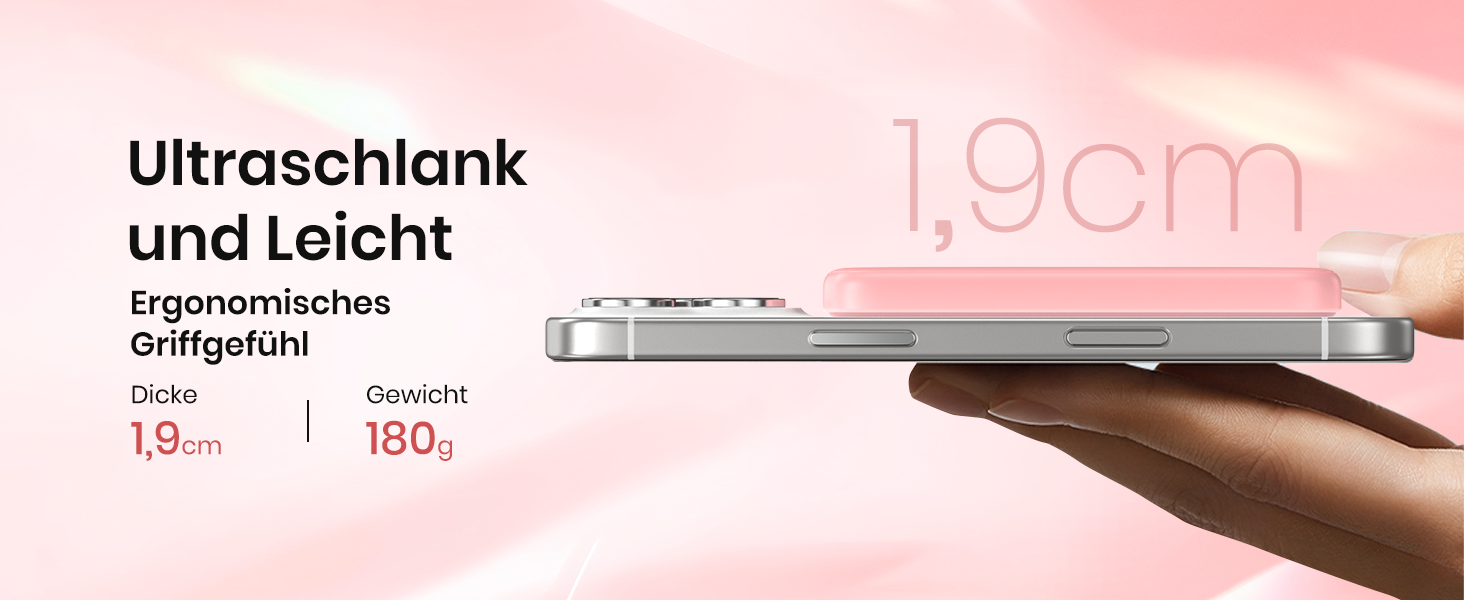 Power Bank Riapow 10000mAh з бездротовою зарядкою, PD 20W, USB-C, LED-індикатор (Рожевий)