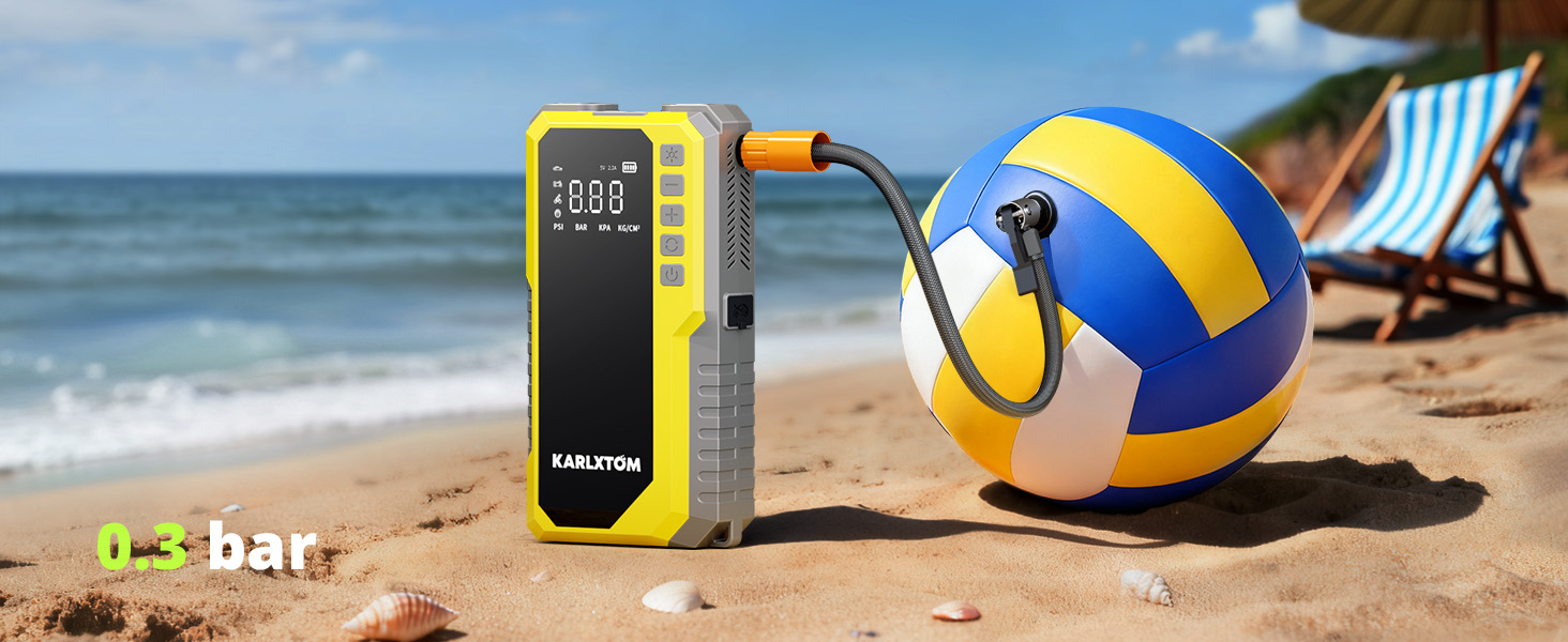 Powerbank для авто Karlxtom з компресором 190PSI, 88Wh, 4500A, LED-ліхтар, LCD-дисплей, для бензинових та дизельних двигунів (до 10L)