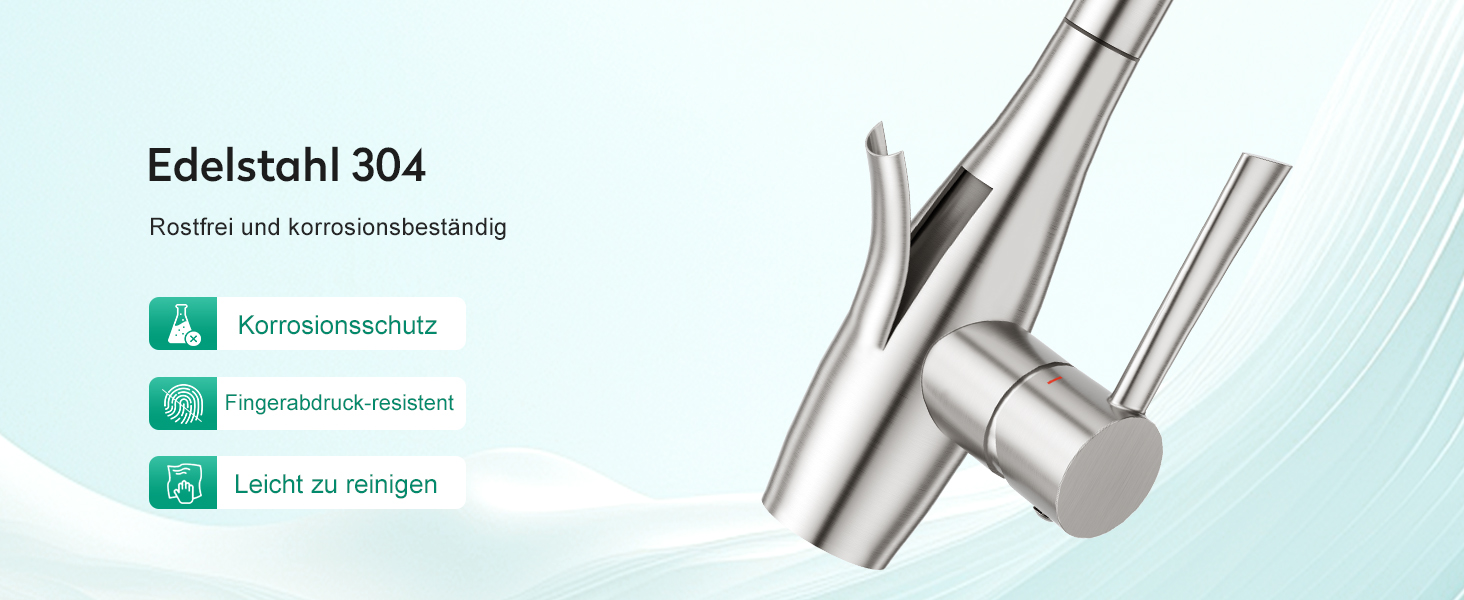 Кран кухонний CREA з 3 функціями: душ, висувна лійка, поворот 360°, нержавіюча сталь