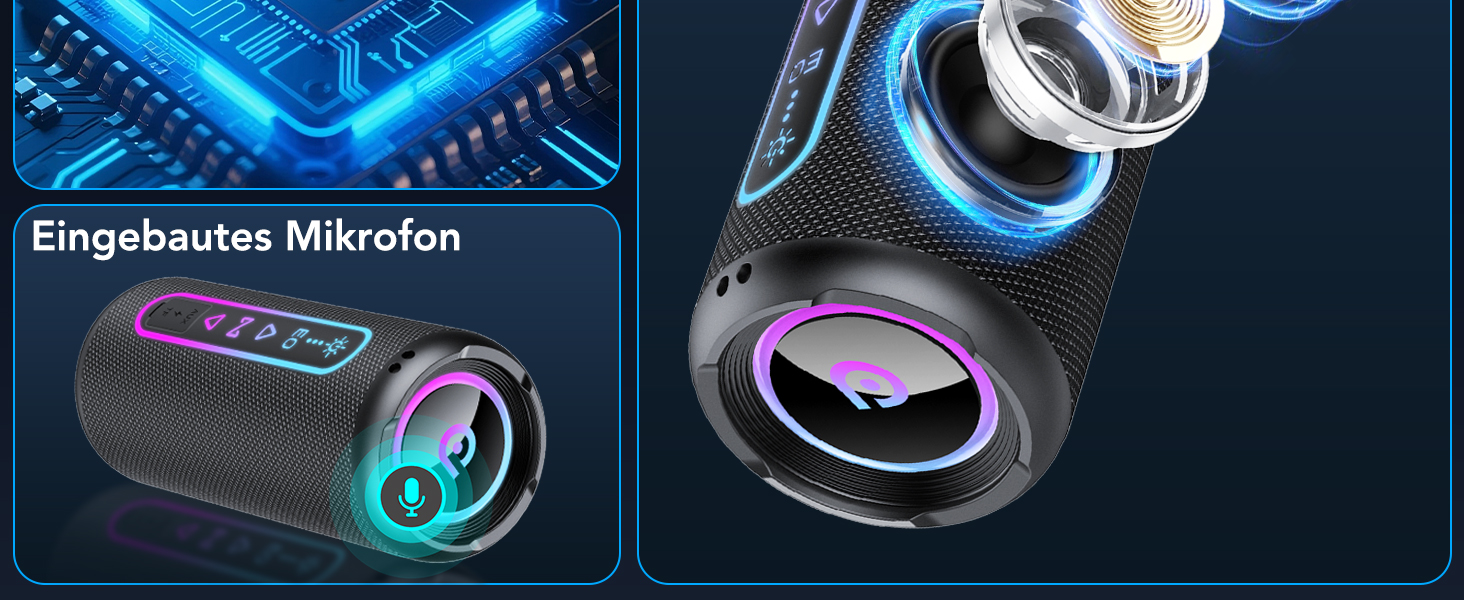Bluetooth колонка з підсвіткою 25W, Bluetooth 5.4, Dual Bass, 24 год, IPX7 водонепроникна, портативна колонка для вечірок, подорожей, AUX/TF, Чорна