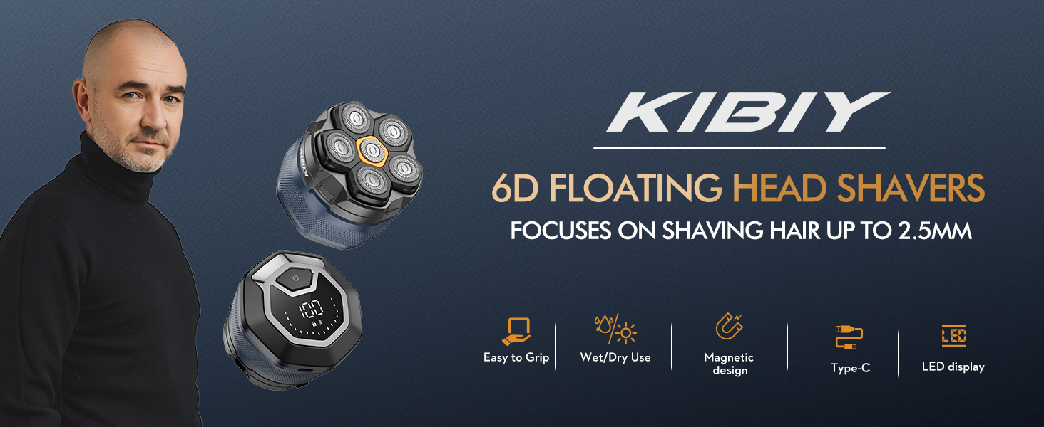 Електричний голчастий стайлер для голови Kibiy з 6 магнітними головками, IPX7 водонепроникний, LED-дисплей, зарядка Type-C, неслизький дизайн
