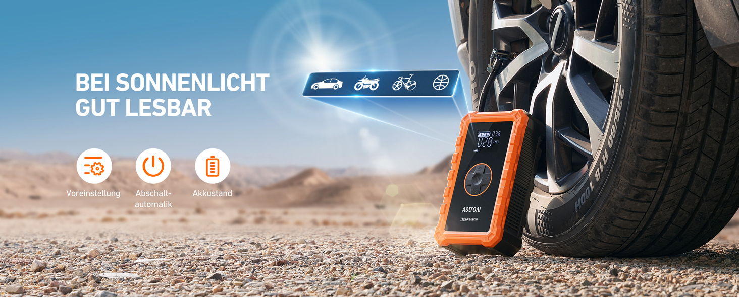 Powerbank AstroAI S8 Air з компресором 150PSI: 5-в-1 пристрій для підкачки шин, 6L бензин/3L дизель, повітряний насос, дисплей 2.4', 3 режими підсвічування