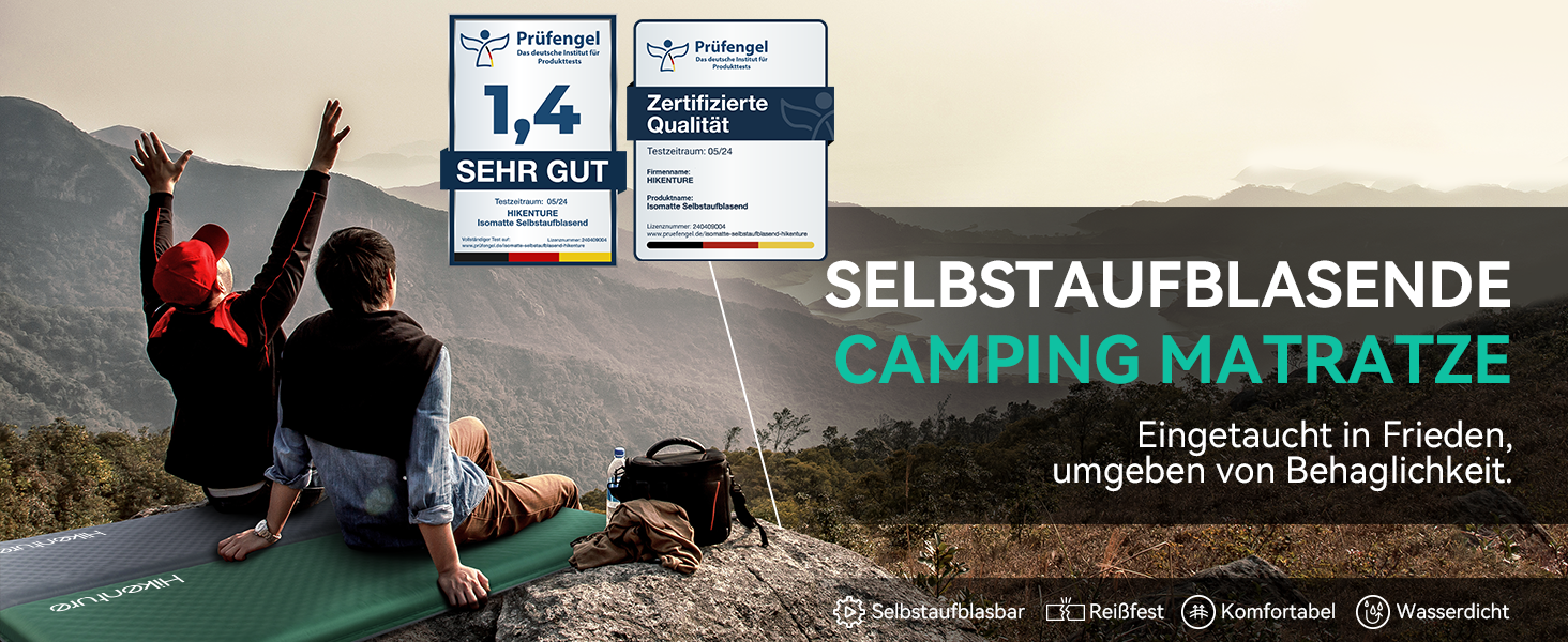 Каремат HIKENTURE самонадувний, 10 см товщини, для кемпінгу, туризму та подорожей, сірий