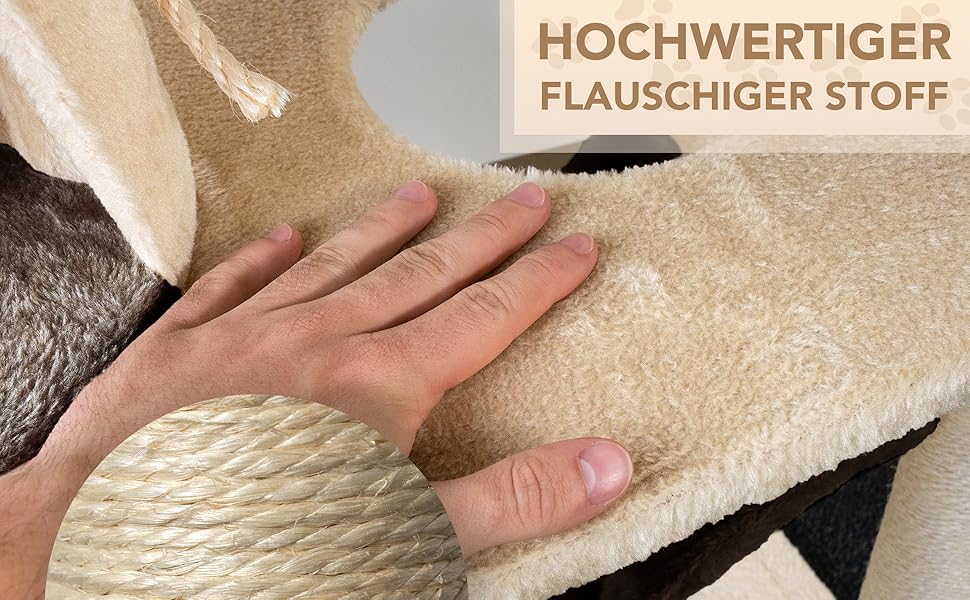 Кігтеточка Foxdevil для котів Xonic® - багатофункціональна кігтеточка з оглядовою платформою, гамаком, затишною печерою, іграшковою шнуркою, сходами – 141 см – (Бежевий/Коричневий V1)