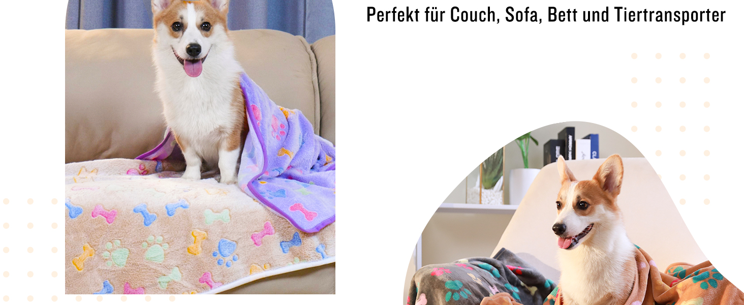 М'яка ковдра для собак та котів Luciphia, 3 шт. у наборі, 104*76 см, фліс, сіра з лапками