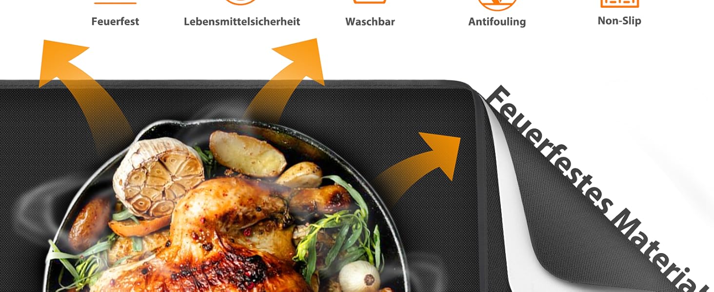 Термостійкий килимок для захисту від нагрівання 60x40 см, вогнестійкий килимок для кухонних стільниць, силіконовий килимок, неслизький та водонепроникний для аір-фрі, кавомашини (50x30 см, чорний)