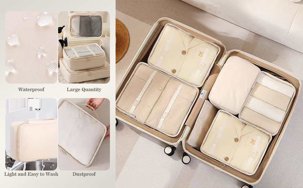 Набір органайзерів для валіз GIBOHOM, 15 шт. Packing Cubes, водонепроникні сумки для одягу для подорожей, Travel Organizer, бежевий