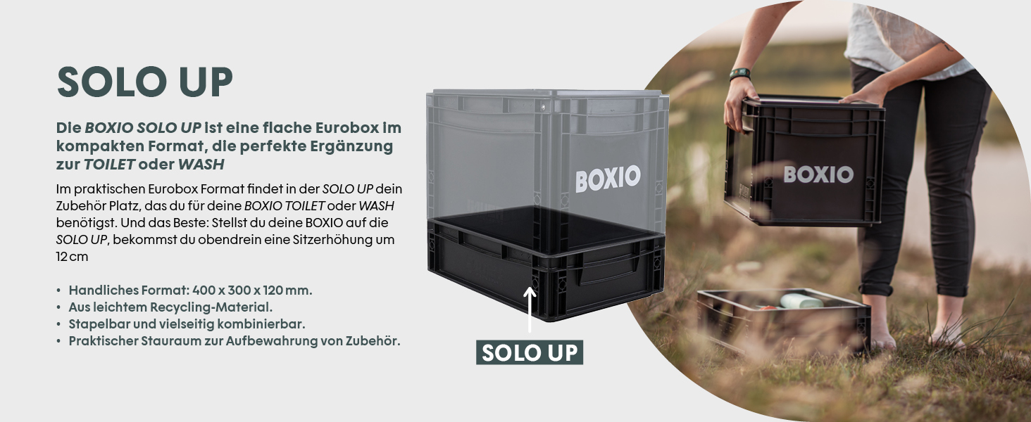 BOXIO SOLO: Пластикова ящик з кришкою 40x30x28 см, для зберігання, транспортування, кемпінгу, човна, гаража або саду, стелажна, сумісна з іншими євробоксами