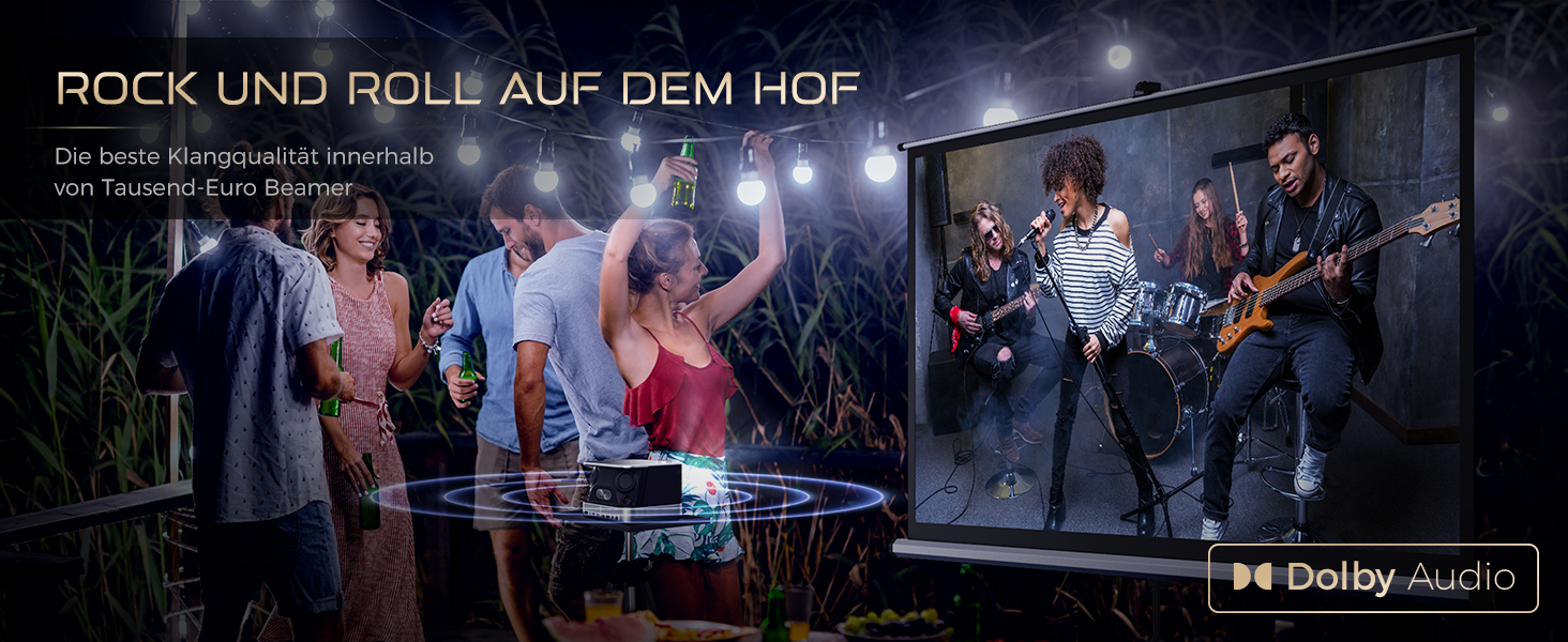 AURZEN Boom 3: 4K проєктор з автофокусом, HDR, WiFi6, Bluetooth, Dolby Audio. Підтримка 1080P Full HD, LED Smart проєктор для дому та на вулицю (чорний)