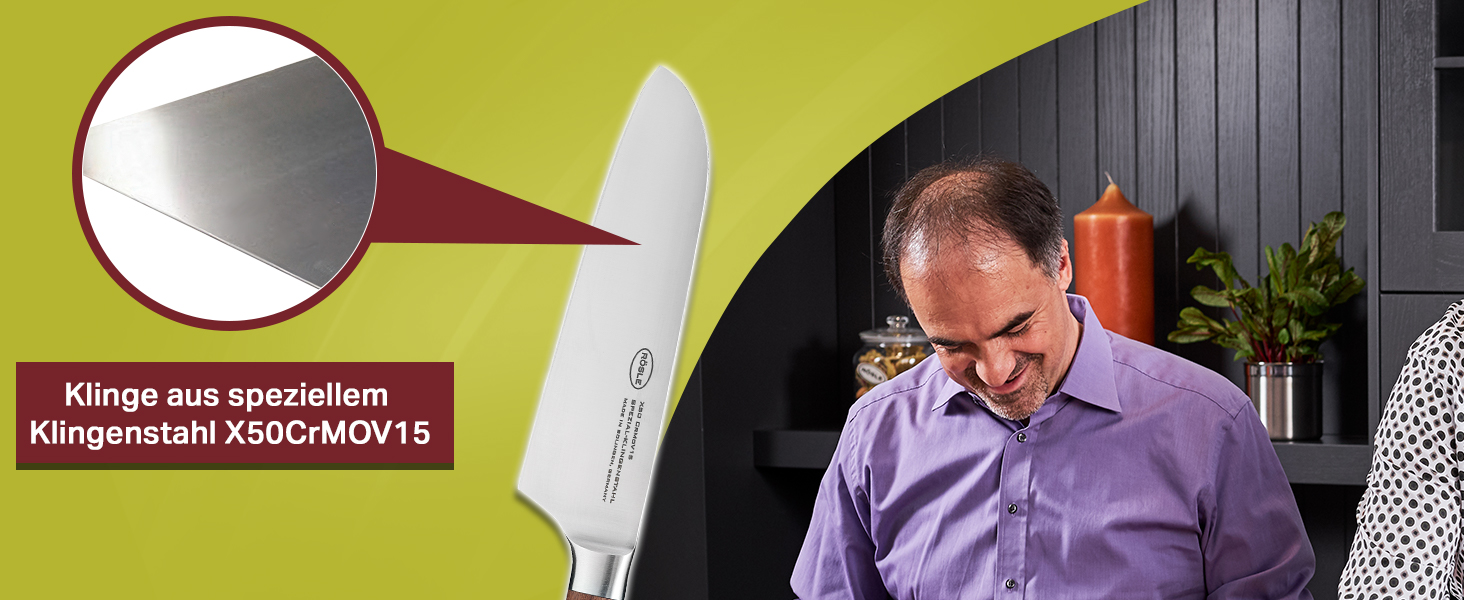 Кухонний ніж Santoku RÖSLE Masterclass 17 см, сталь, дерев'яна ручка, для м'яса, риби та овочів