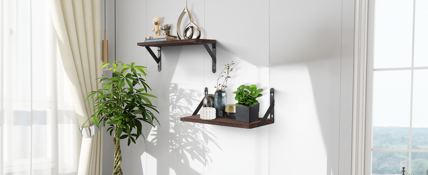 Настінна полиця з дерева, 2 шт. в наборі, рустикальний стиль, з кріпленням для рушників, світло-коричневий колір, для спальні, вітальні, ванної кімнати, кухні, офісу