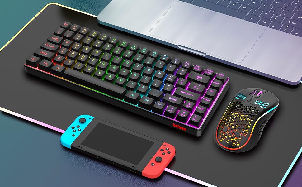 RedThunder K84 Combo: Бездротова клавіатура та миша USB, AZERTY (французька), 75% TKL, 3200 DPI (чорний)