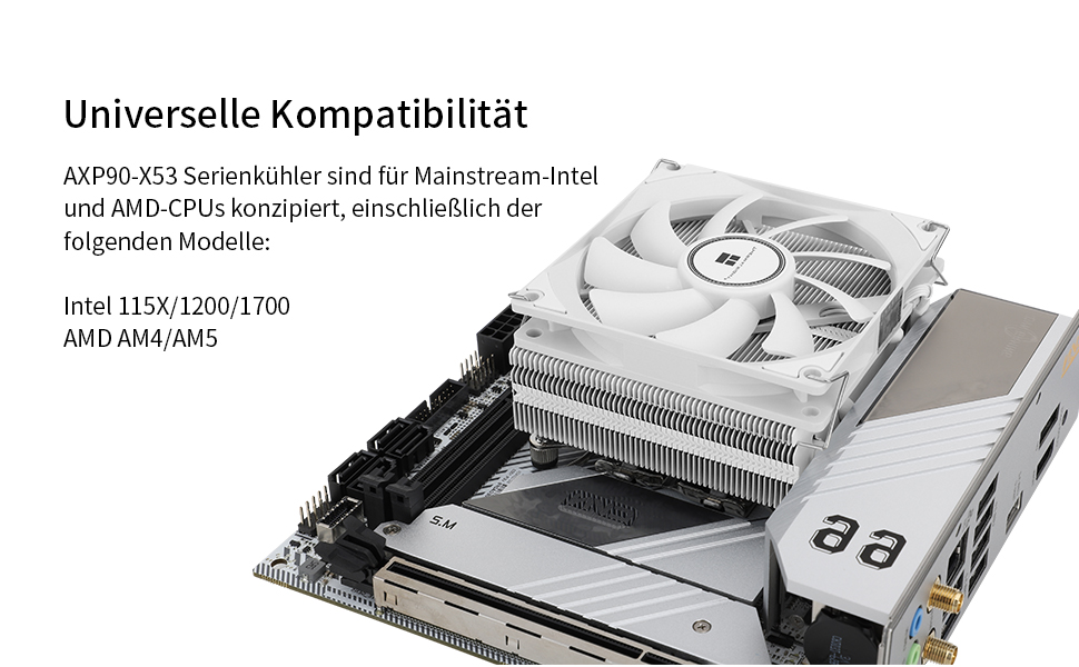 Thermalright AXP90-X53: Низькопрофільний кулер для CPU з білим вентилятором TL-9015w, 53 мм, для AMD AM4/Intel 1700/1150/1151/1155/1156/1200