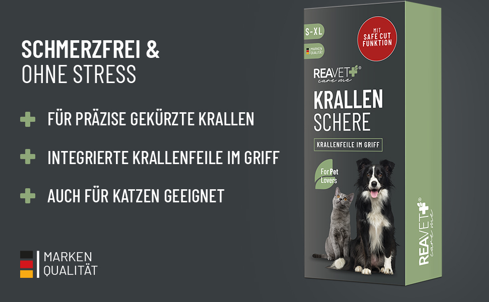 Ножиці ReaVET для обрізання кігтів собак та котів - з пилочкою та упором | Нержавіюча сталь | Інструмент для догляду за кігтями