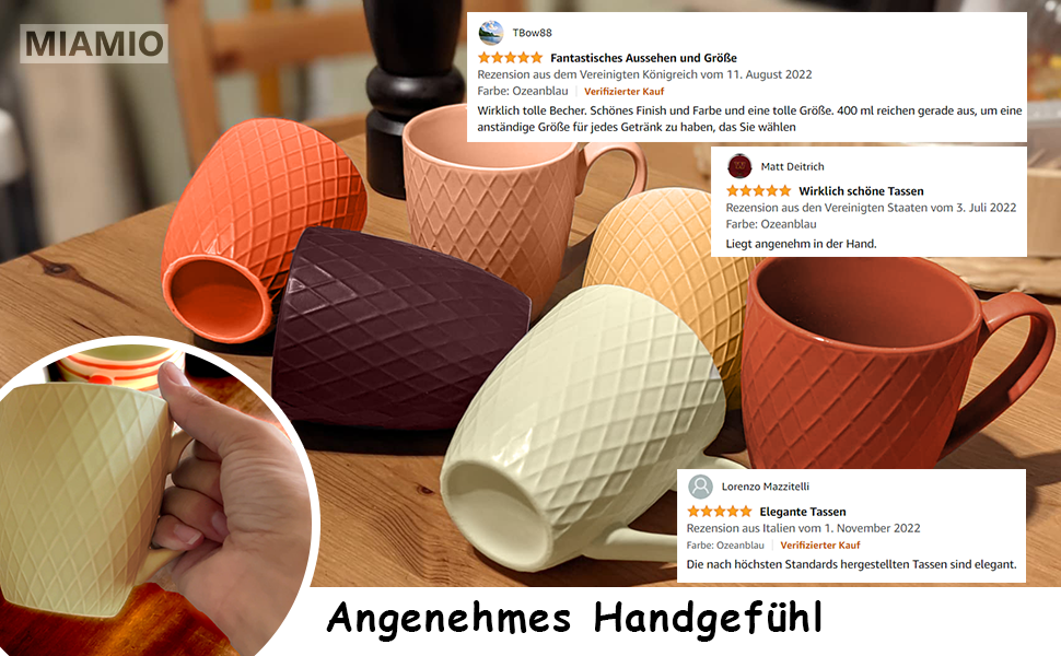 MIAMI – 6 x 400 ml – Coffee Cup Set/Mug – Modern Matte Ceramic Cup – Large Coffee Cup – Palmanova Collection (Magma)