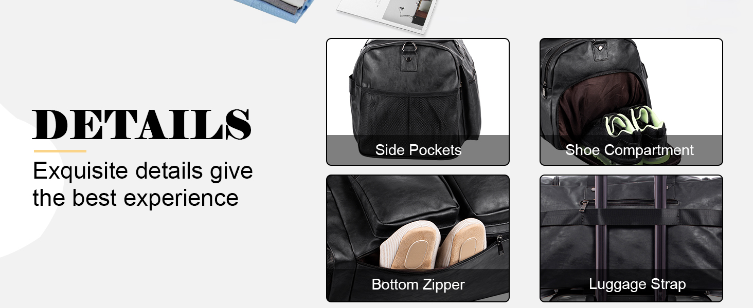 Duffle Bag with Shoe Bag, Overnight Bag, Leather Oversized Weekender Bag, Large Carry-on Bag, Duffel Bag for Women and Men