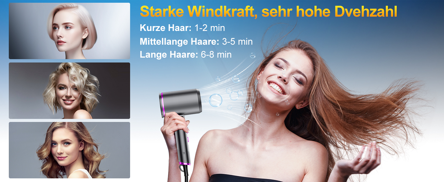 Фен Föhn 2400W з іонізацією, складний, для професійного та домашнього використання. Швидка сушка, гаряче/холодне повітря, мотор AC, дифузор, сумка (Сіро-фіолетовий)