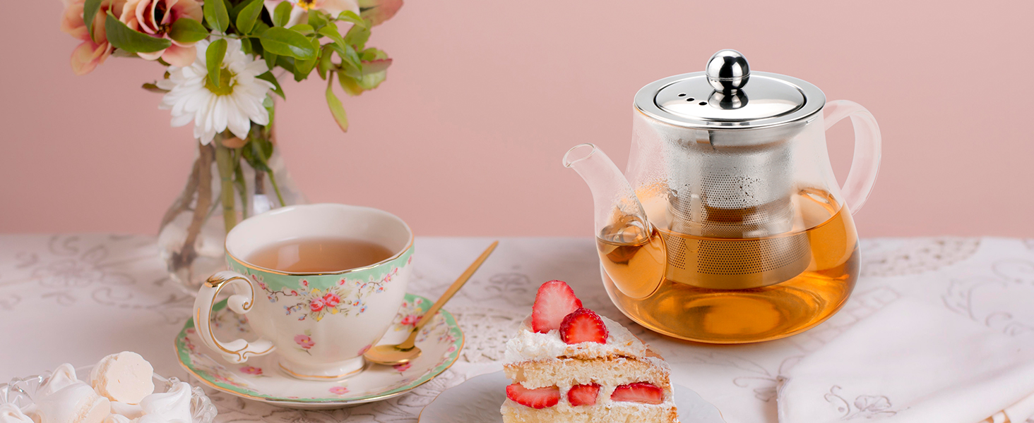 Чайник скляний Honneeo 450 мл з знімним фільтром, для листового чаю, трав'яних зборів та фруктів