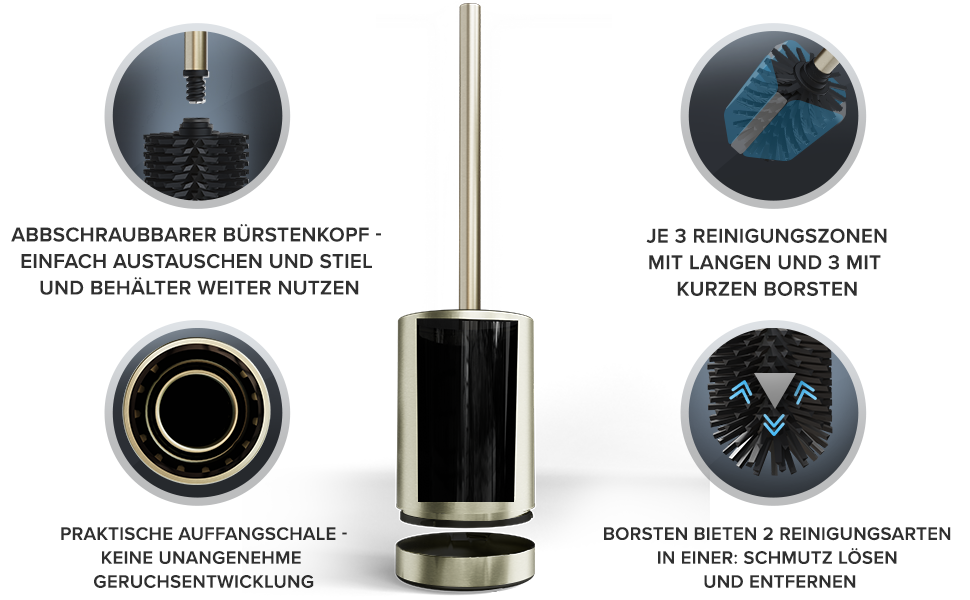 Набір для чищення унітазу з нержавіючої сталі | Силіконова щітка | З вентиляцією | Без кріплення | Замінний насадок | Знімний піддон | Унітазна щітка без монтажу (Золотий)