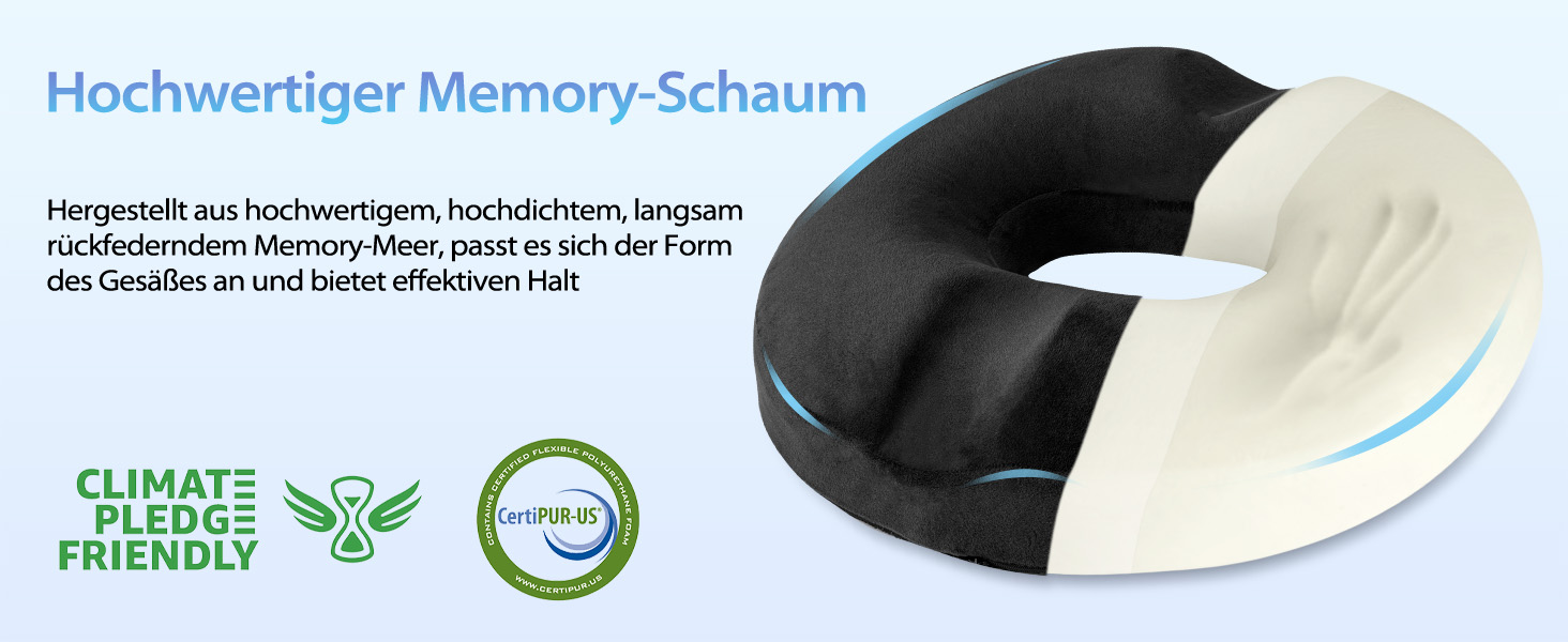 Подушка для геморою HOMCA: ортопедична, з memory foam, 45x40x9 см, чорна