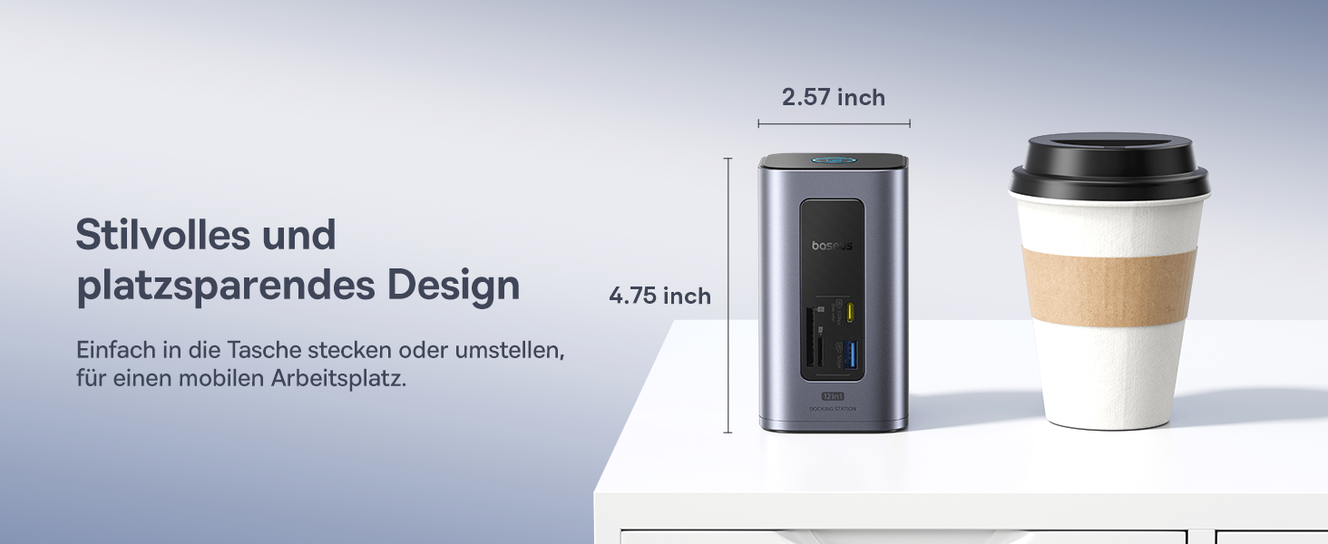 Базаус Док-станція USB-C 12-в-1 для ноутбуків Dell/HP/Lenovo/Asus/Acer/Mac: 2 монітори 4K HDMI, 10Gbps USB-C/A, 100W PD, Gigabit Ethernet